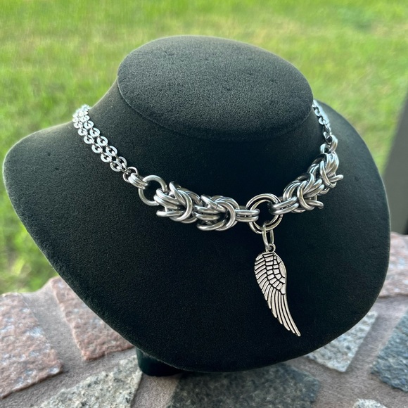 Set ! Handmade maille choker necklace with angel wing + earrings boho valentine - Picture 8 of 14